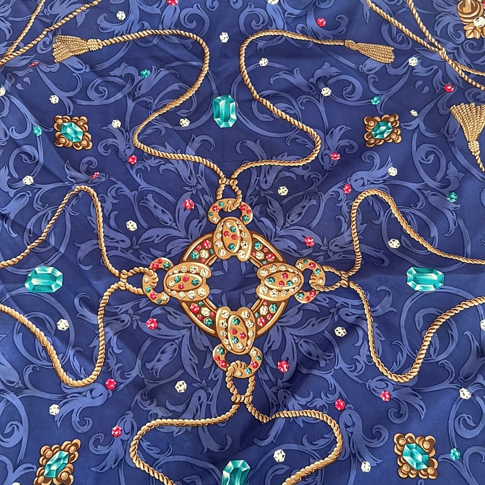 Vintage Jun Ashida silk jewelry scarf lots of gems print
